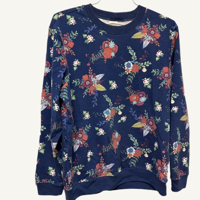 Blair Women's Navy Floral Pullover Sweatshirt Size L - Cotton Blend