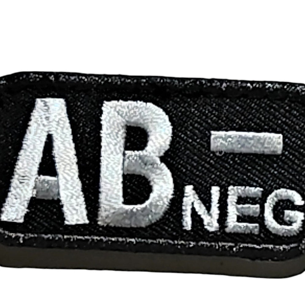 Mil-Spec Embroidered Blood Type Patch AB NEG Black Hook-n-Loop Back Tactical ID