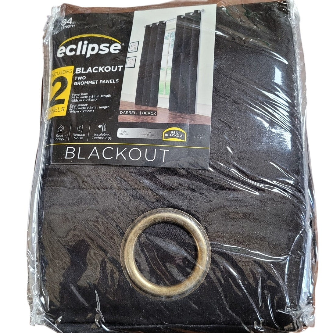 Darrell ThermaWeave Black Solid 37" X 84"L Blackout Pair Grommet Curtain Panels