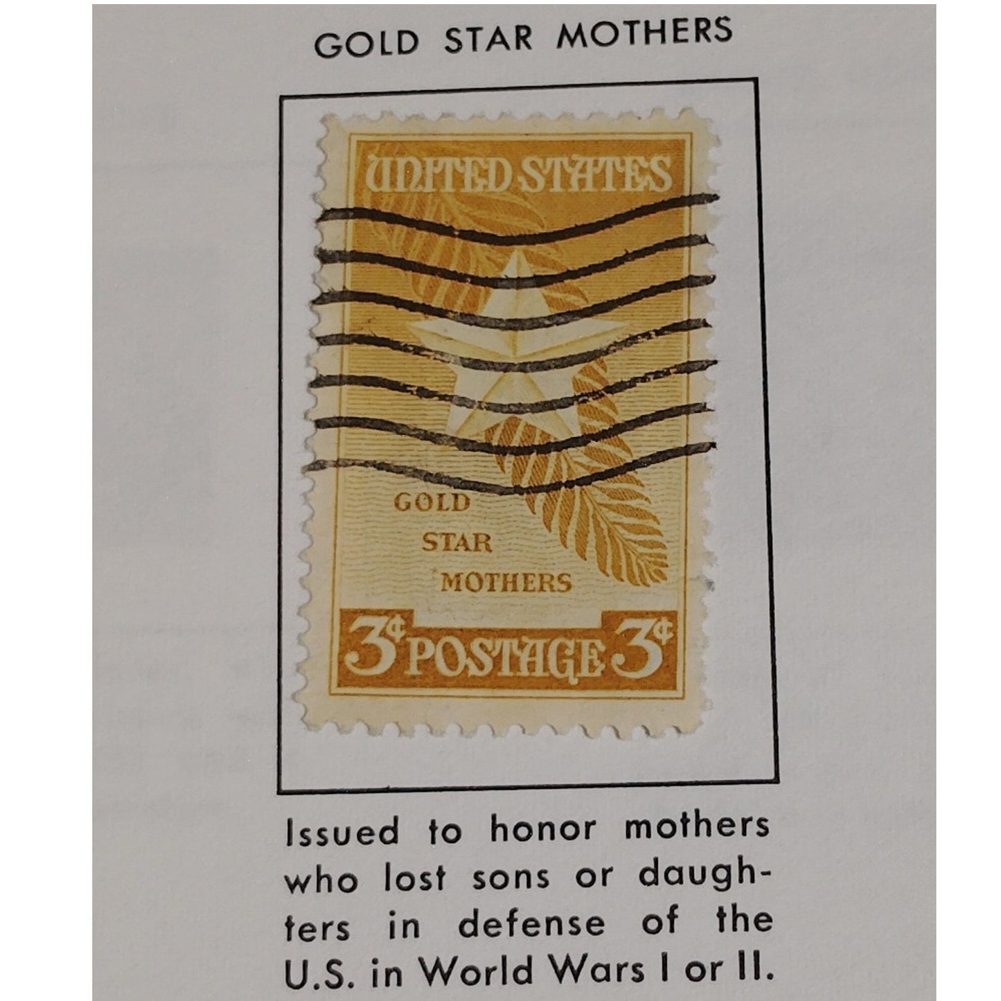 1948 3¢ Gold Star Mothers Stamp – Scott 974 – WWI & WWII Memorial – Canceled