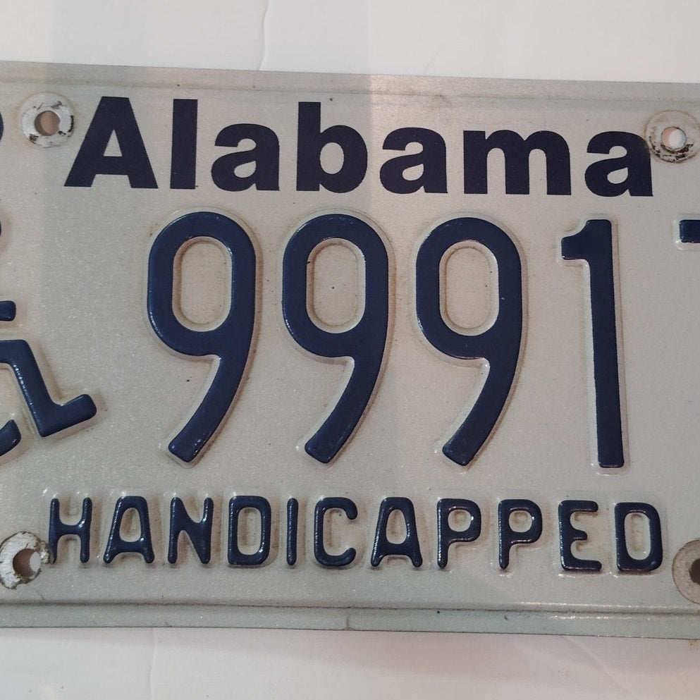 Vintage 1997 Alabama Handicapped License Plate - White & Blue Heart of Dixie