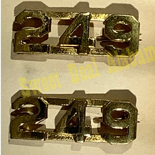 Early/Mid 1900s Brass C-Clasp "249" Collar Devices 3/8"H Hat / Lapel Pins Set