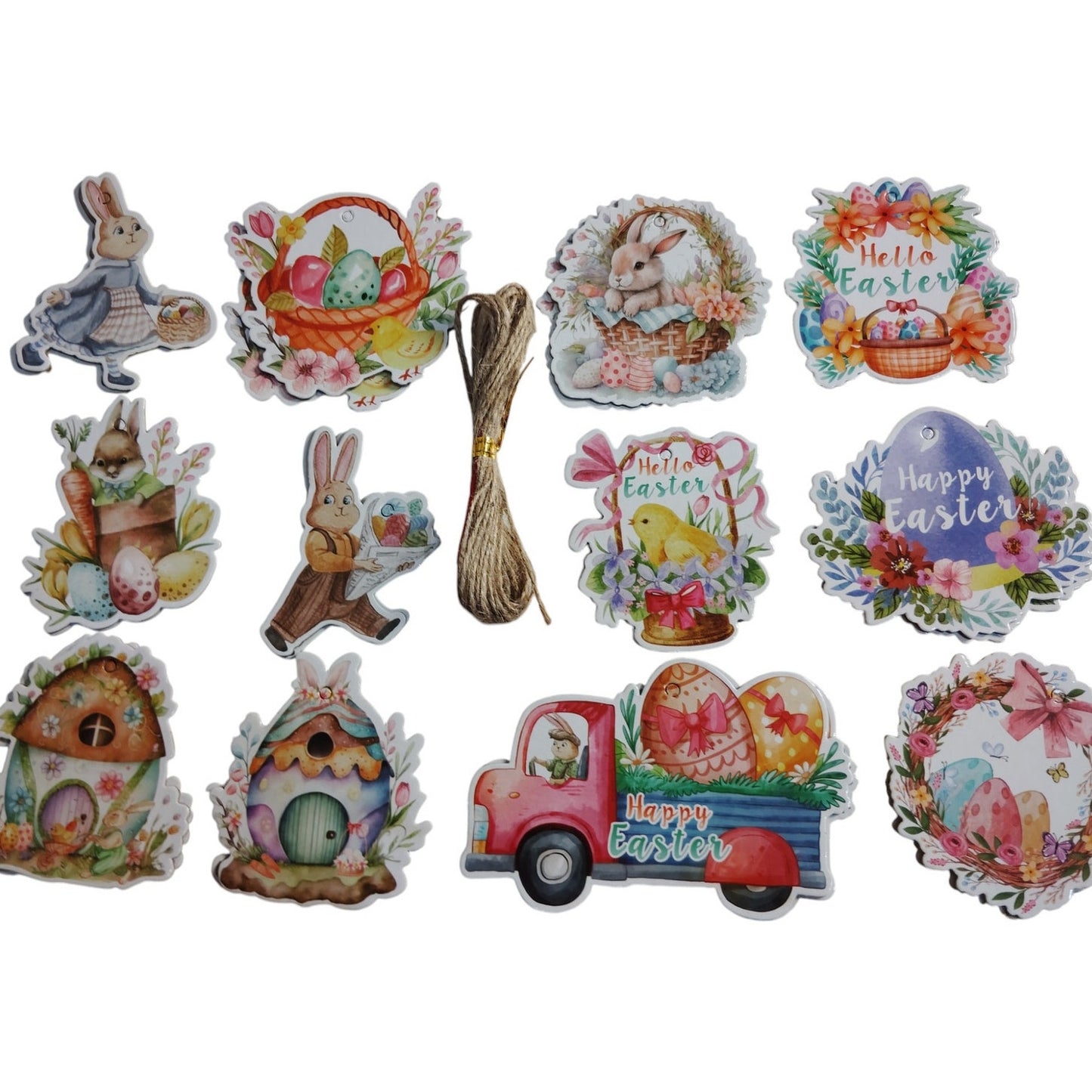 Easter Hanging Ornaments – 24PCS Set, 3-5" – 12 Designs, Bunnies, Eggs, Floral