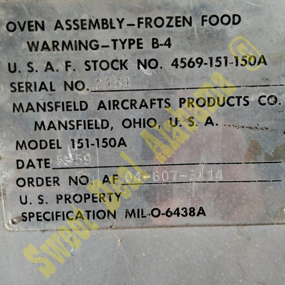 1960's Air Force Airplane Oven Assembly Box, Mansfield Aircrafts Products Co.