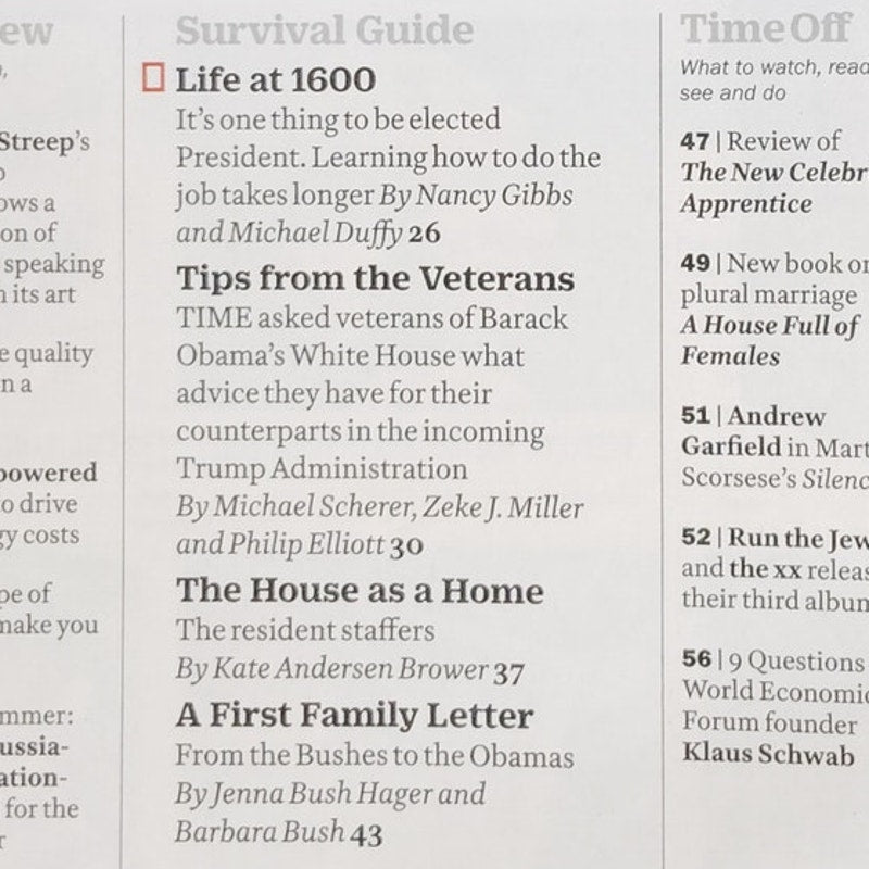 TIME Mag Jan 23, 2017 Incoming White House Survival Guide, Clemson vs Alabama