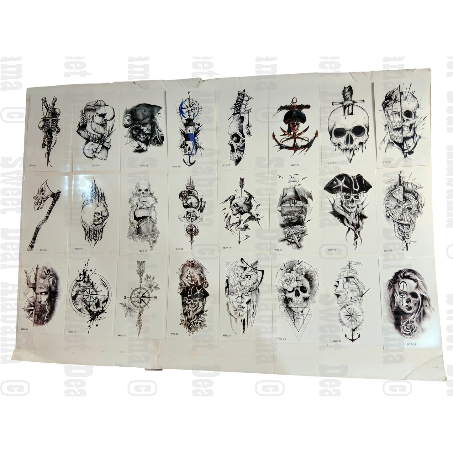 24 Sheets Pirate Skull Temporary Tattoos - Waterproof, Fake Body Art Stickers