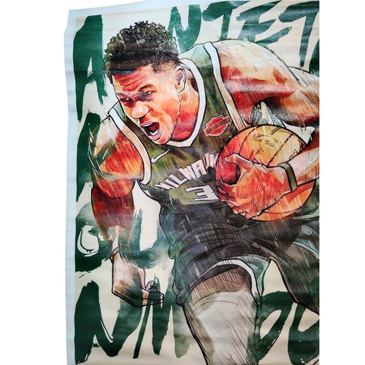 16x24" Giannis Antetokounmpo Milwaukee Bucks Canvas Print – Abstract Basketball Wall Art (Unframed)