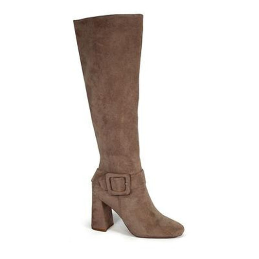 Yoki Jacklyn-14 Dress Boots – Beige, Women’s 10M, Knee-High Block Heel, Side Zip