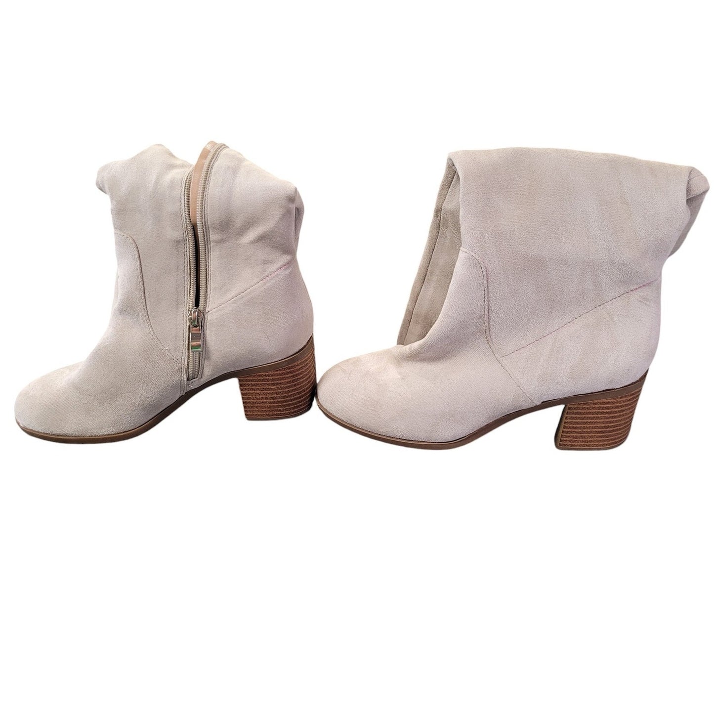Journee Collection Women's Block Stacked Heel Dress Boots, Suede, Taupe, 7