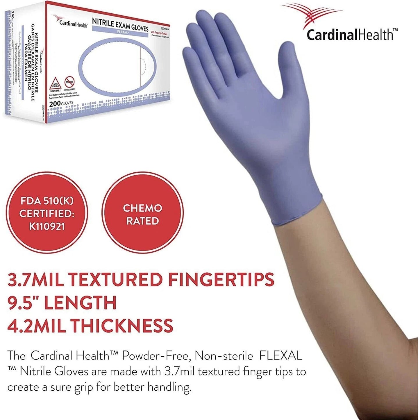Disposable Nitrile Gloves, M, Non‑Sterile, Powder‑Free, Latex‑Free, 1 Case/2000