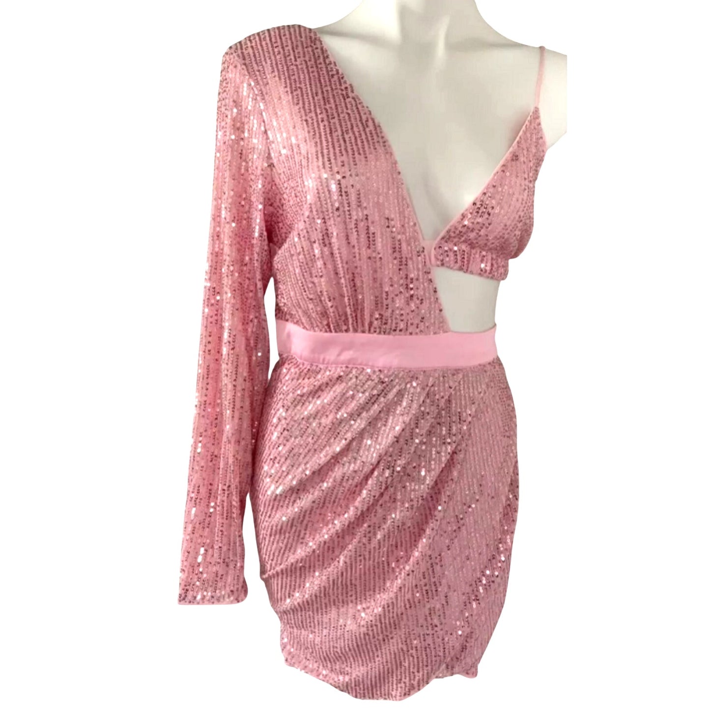 Area Stars Cutout Sequin Mini Dress Pink L