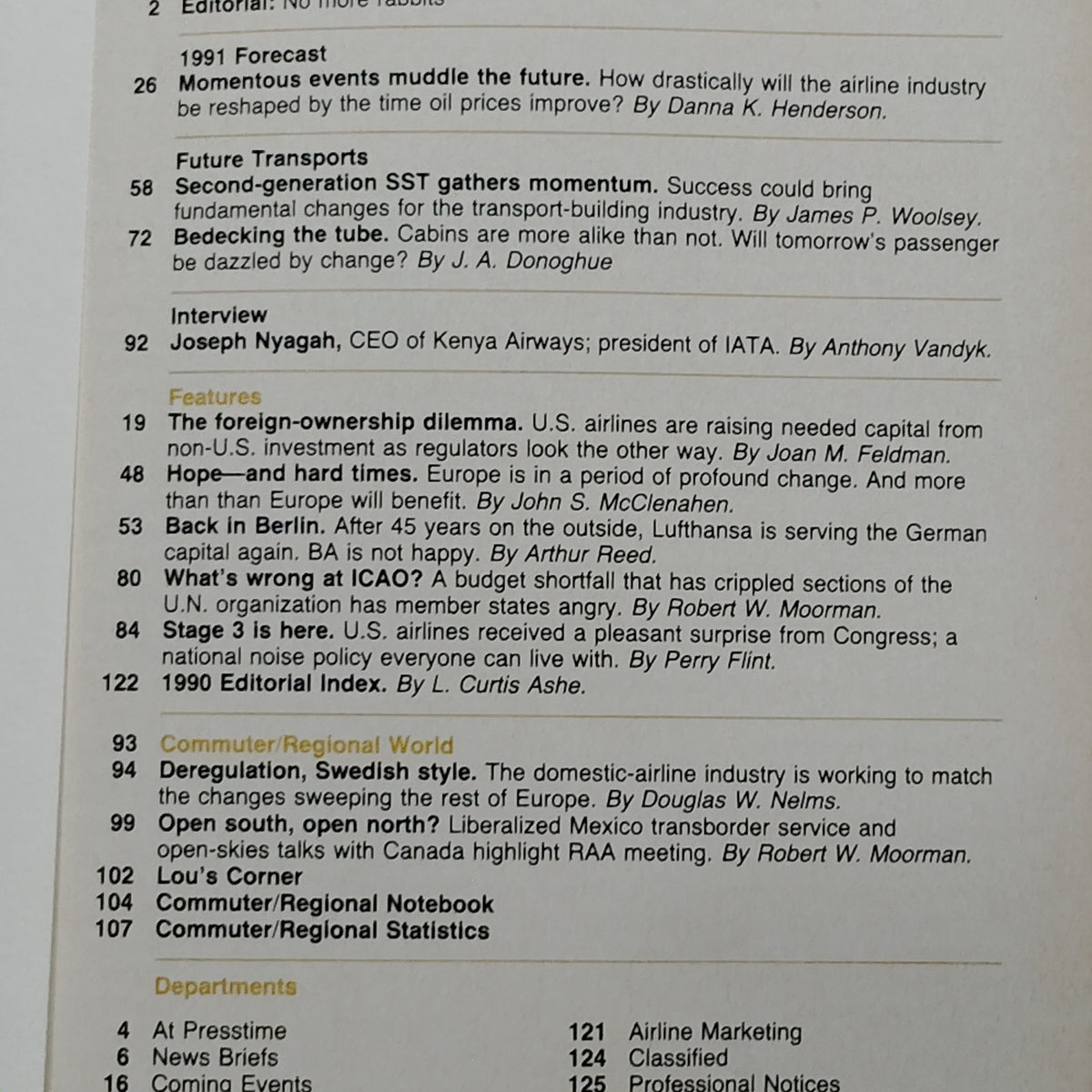 Air Transport World Magazine – January 1991 – High-Speed Transports Issue