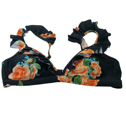 Cupshe Black Floral Ruffle Strap Bikini Top Women’s Large Swimwear