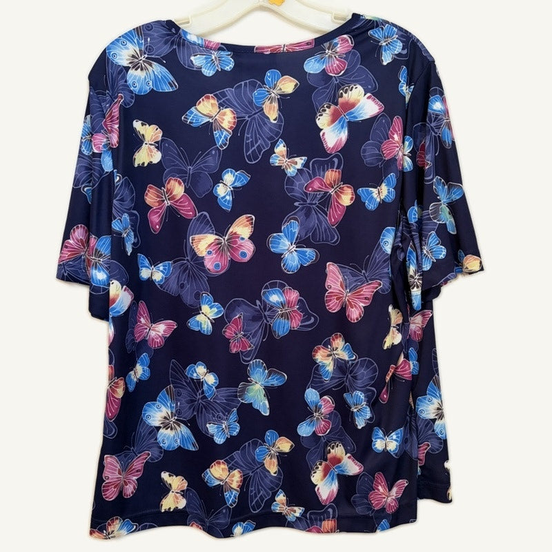 Blair Women's L Navy Butterfly Top & Snap Button Jacket 2-Piece Set