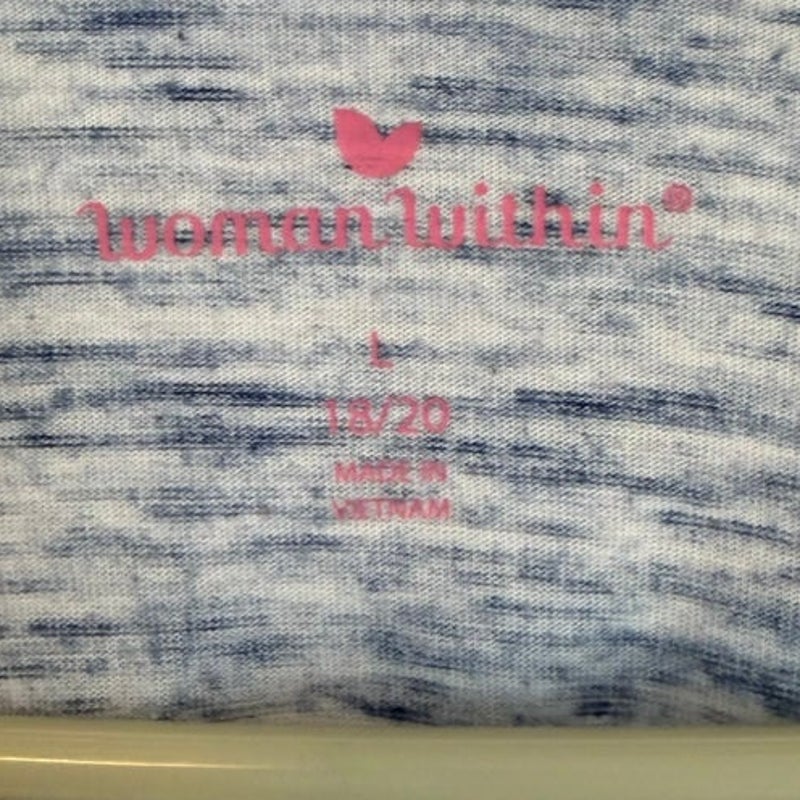 Woman Within Blue White Marled Knit Long Sleeve Top Plus 18/20 Scoop Neck