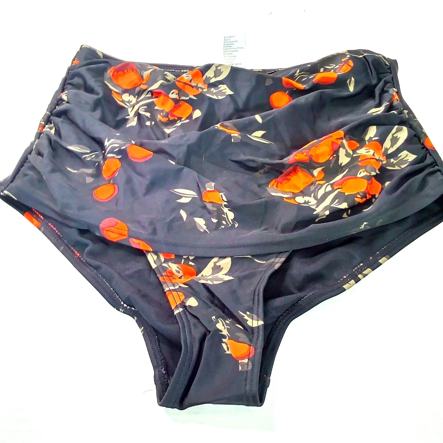 Cocoship Floral High Waisted Bikini Bottoms Ruched Swim Retro Style Medium