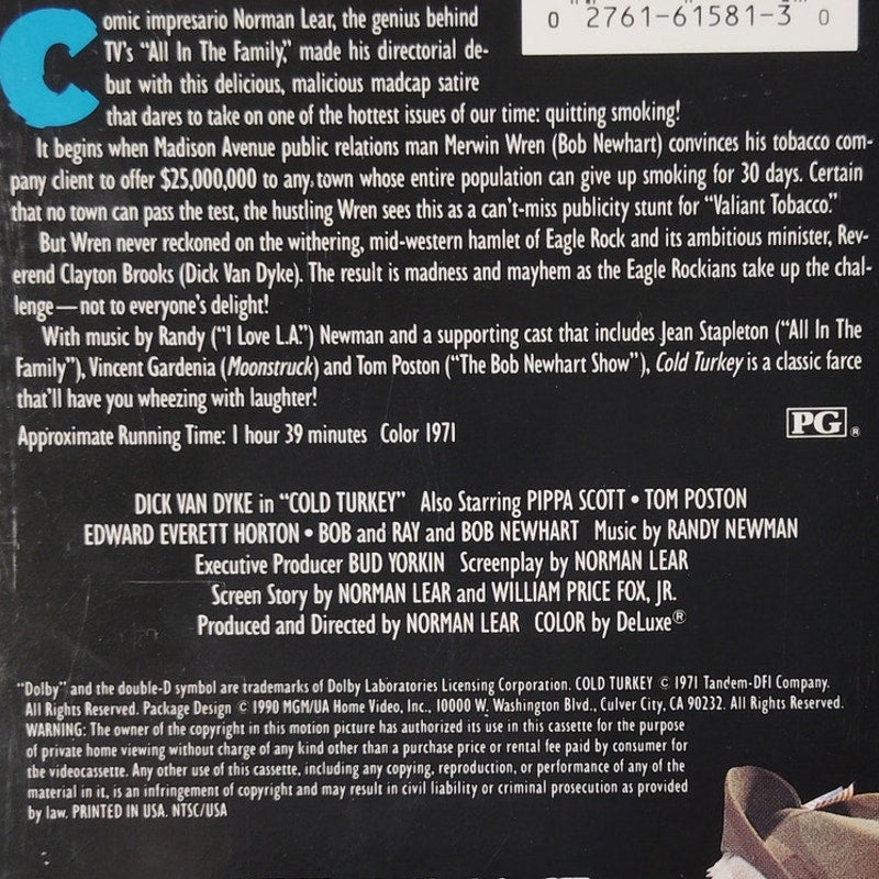 Cold Turkey VHS 1990 1971 Dick Van Dyke Norman Lear MGM UA Comedy Satire