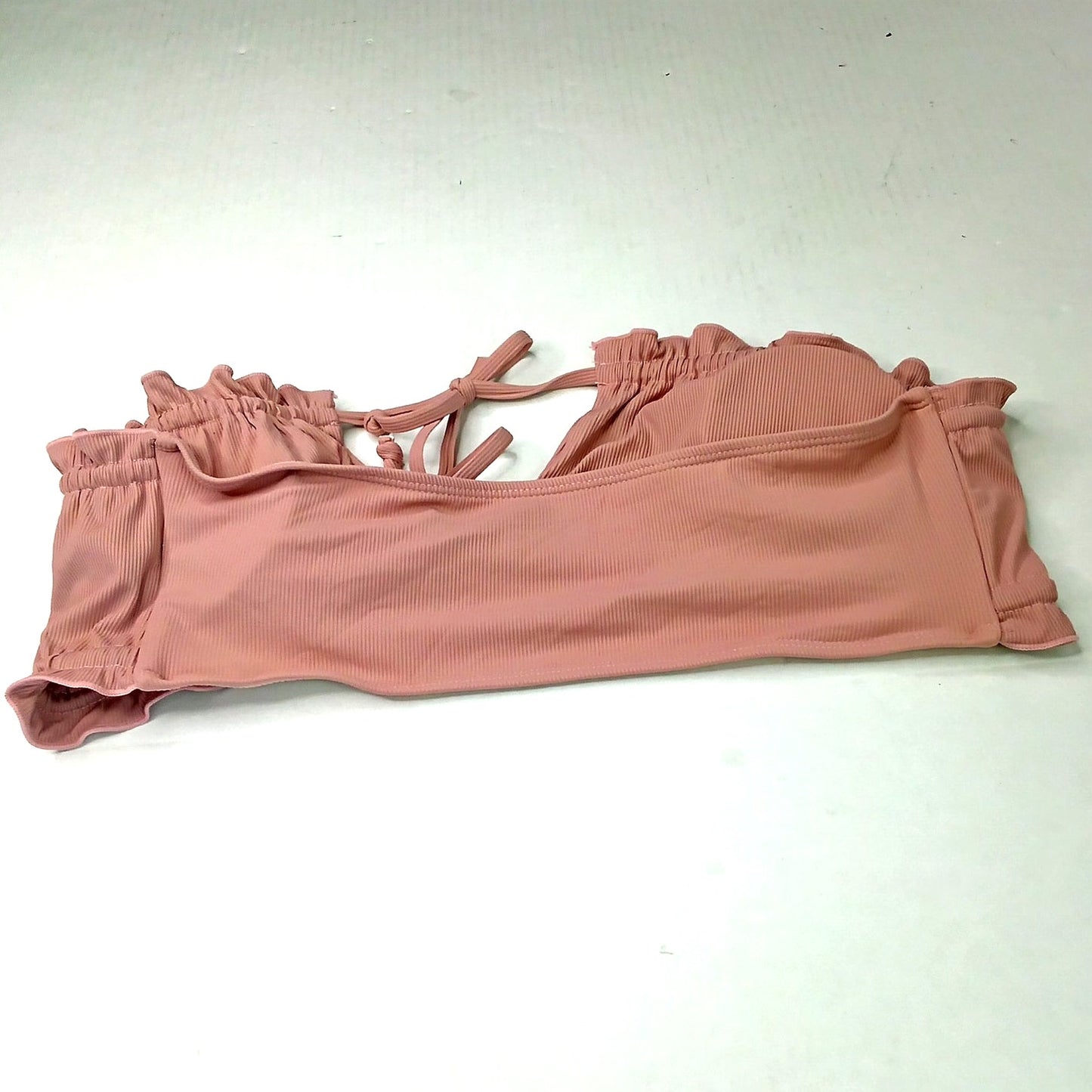 Dusty Rose Ruffle Bandeau Bikini Top Strapless Tie Back Swimwear MED (US 6) NWOT