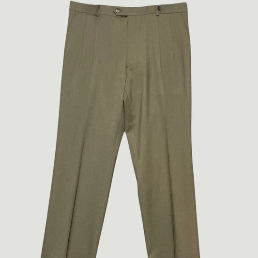Jos. A. Bank Men’s 100% Wool Pleated Dress Pants Olive Green 37x37 Unhemmed