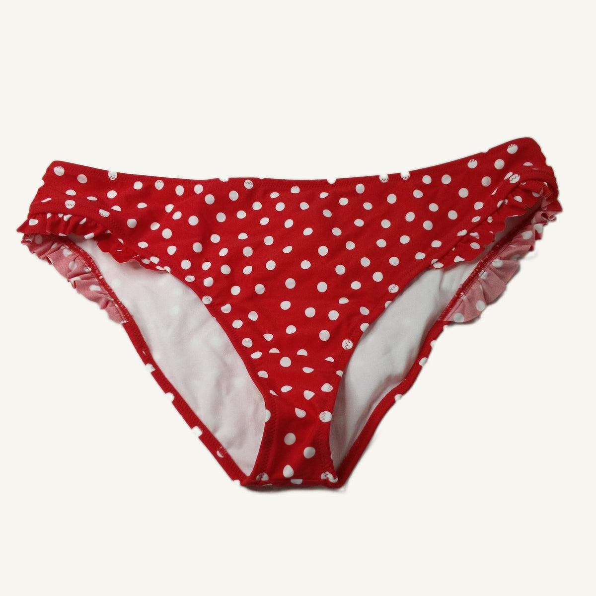 Cupshe Women's Red White Polka Dot Ruffle Bikini Bottom XL Beach Swimwear