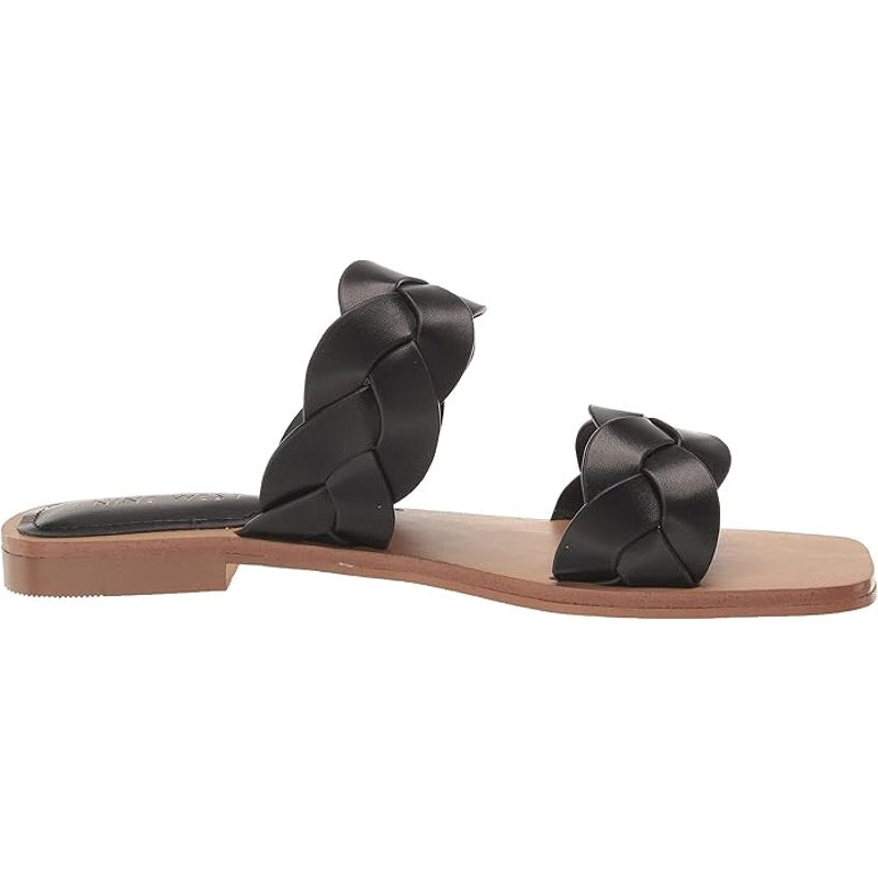 Nine West Royal Sandal – Black, Women’s 5.5, Slip-On Faux Leather with Lug Sole