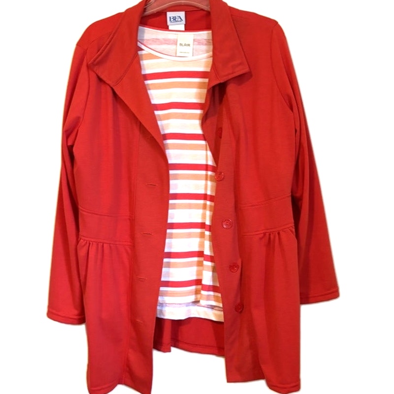 BFA Classics Blair Women's Red 2-Piece Coat & Striped Top Set Size L