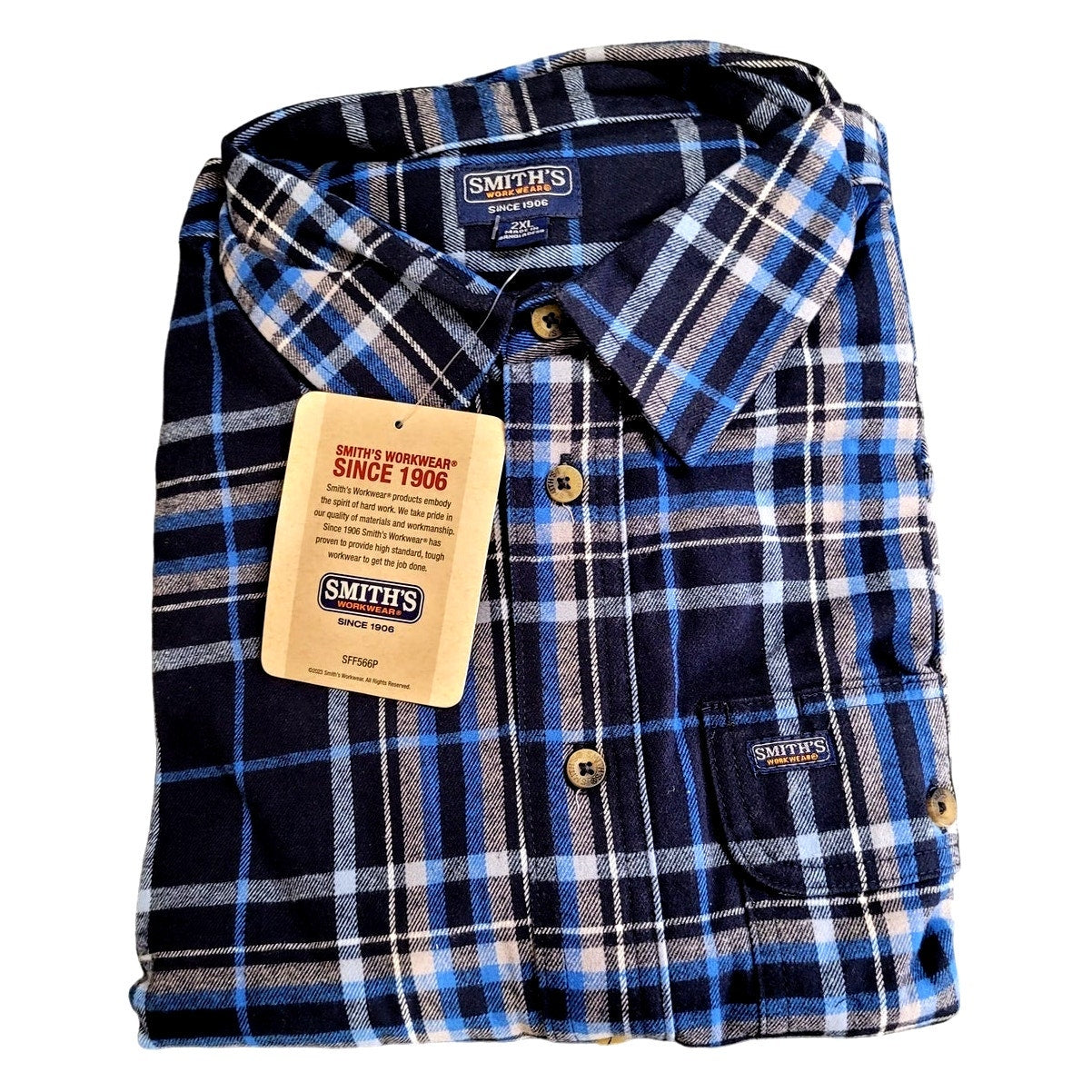 Smiths Workwear Mens Regular Fit Long Sleeve Flannel Shirt, Navy, 2XL