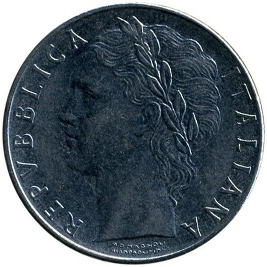 Italy 100 Lire, 1978, Laureate Head of a Woman, Reverse: Goddess Minerva