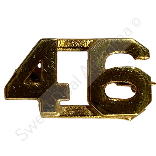 c.1940's  Numeric "46", Brass Military C-Clasp Hat / Lapel / Collar Pin 3/8"H