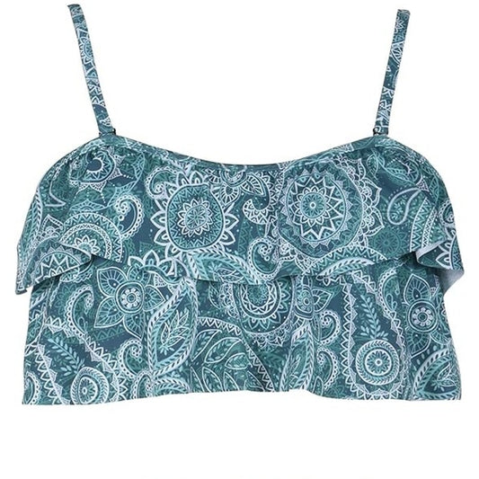 Rocorose Green Paisley Flounce Bikini Top Ruffle Swim Nylon Spandex Small