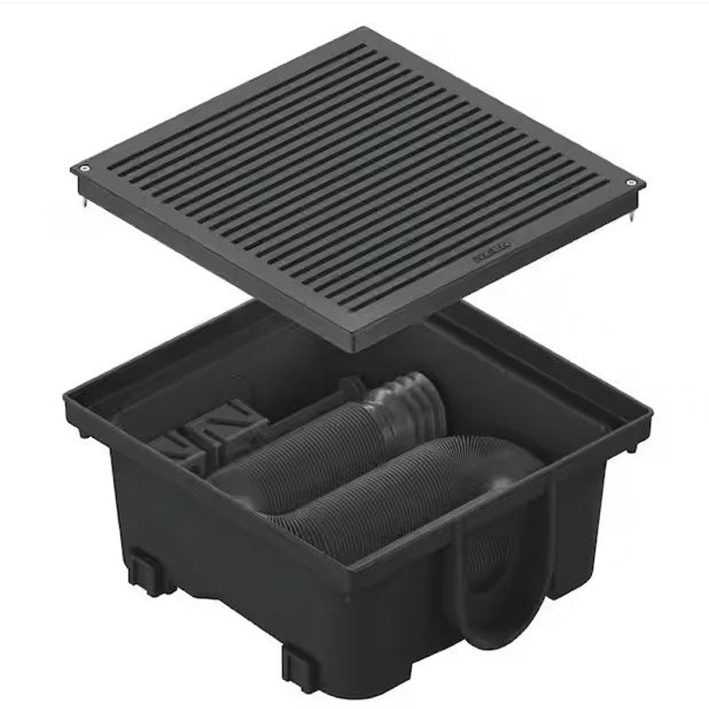RELN 13"Sq. x 5"H Low Profile Catch Basin Kit (Black Plastic, Grate Included)