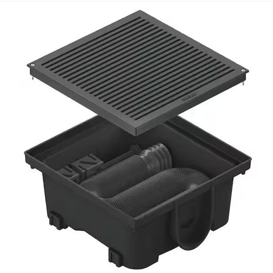 RELN 13"Sq. x 5"H Low Profile Catch Basin Kit (Black Plastic, Grate Included)
