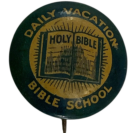 c1930/40s Daily Vacation Bible School w/ Holy Bible Lapel Pin, 13/16"D