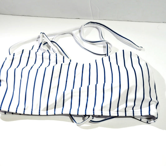 Vertical Stripe Bikini Top – White/Navy – SM (32-34" Bust) – Scoop Neck – NWOT