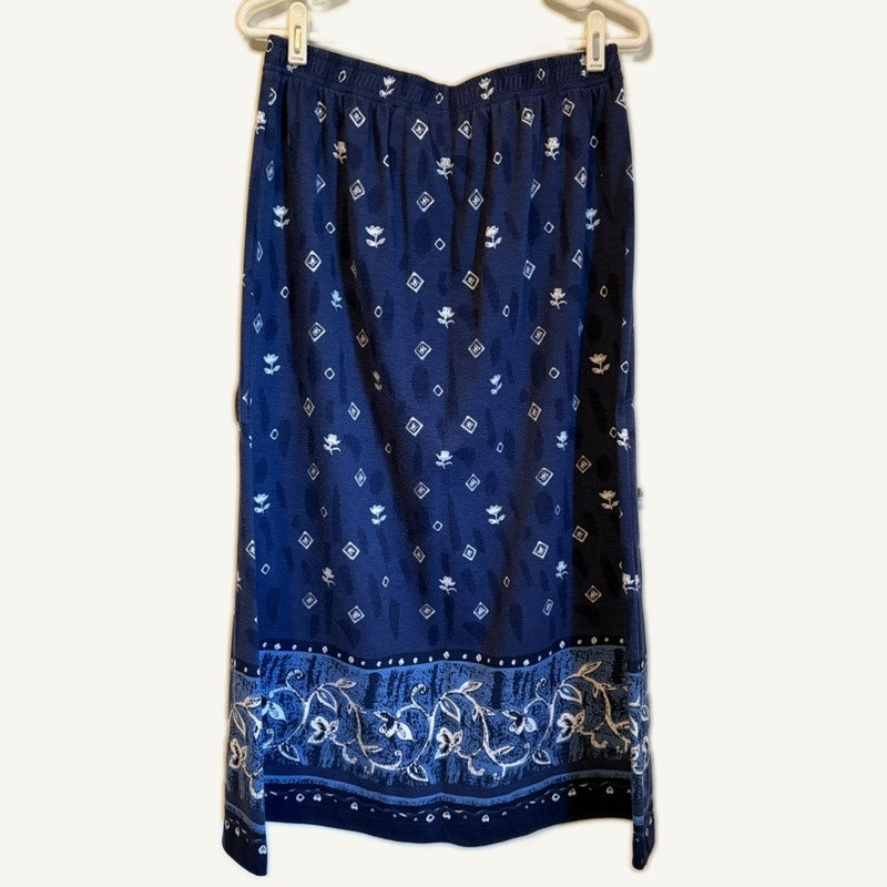 Blair Women's Navy Floral Print Long Sleeve Top & Skirt Set - Size L