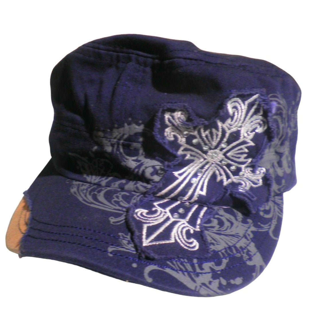 3 Cross Motif Painter Distressed Hats / Caps, Blue, Gray, Tan, Adjustable Buckle
