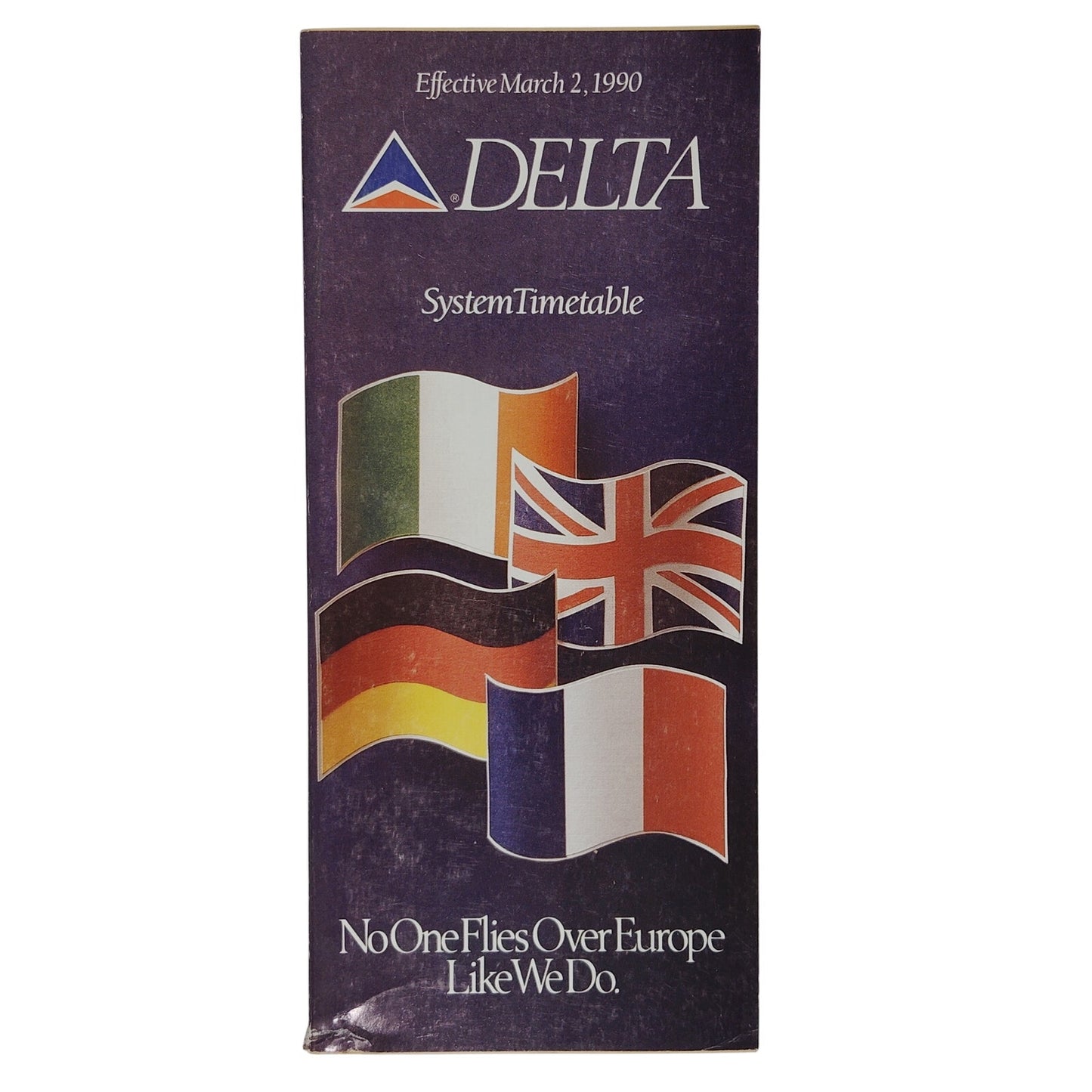 Delta Air Lines Timetable – Mar 2, 1990 – European Theme Cover – 433 Pages