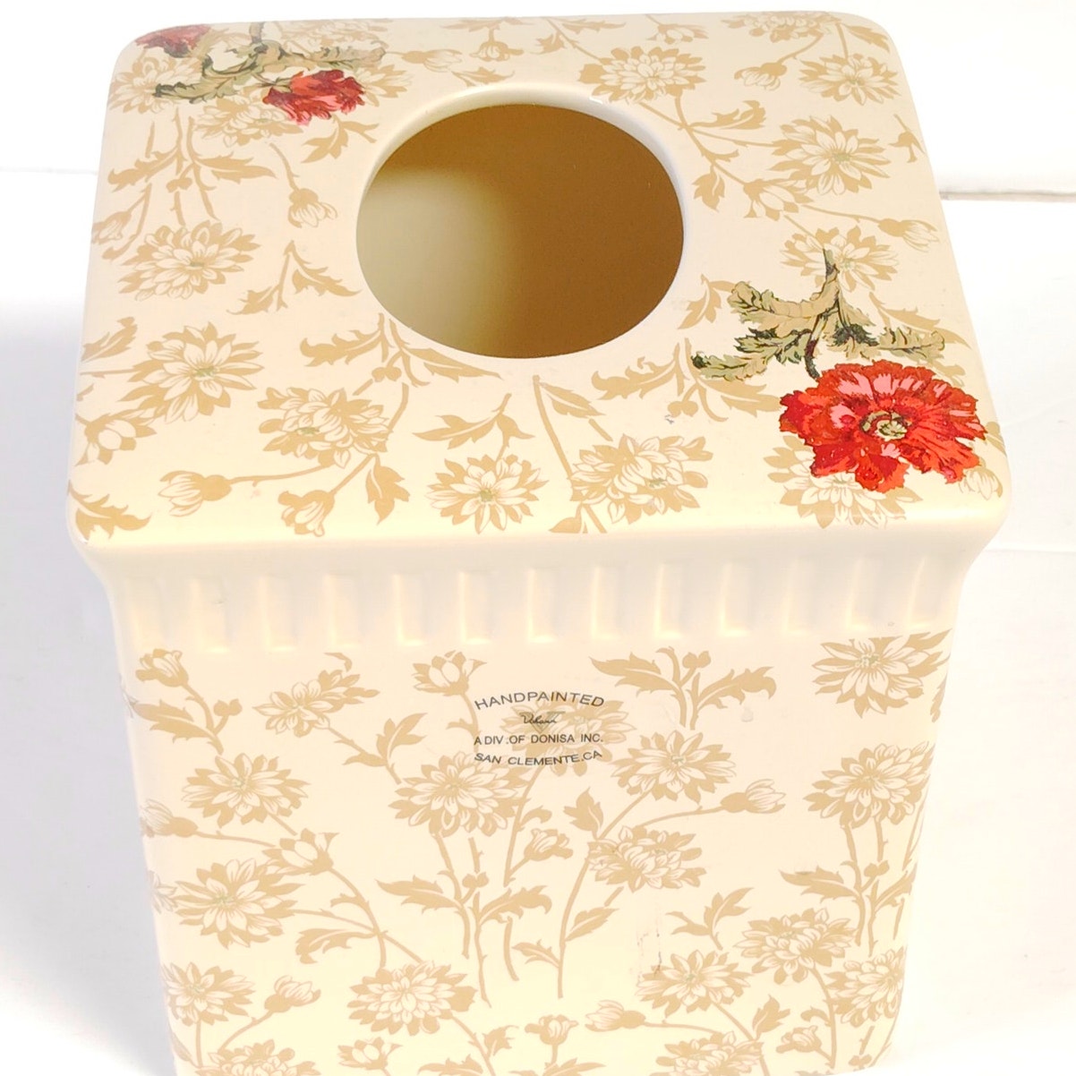 VTG Vohann California Victorian Floral Ceramic Tissue Box Cover 6" Cube