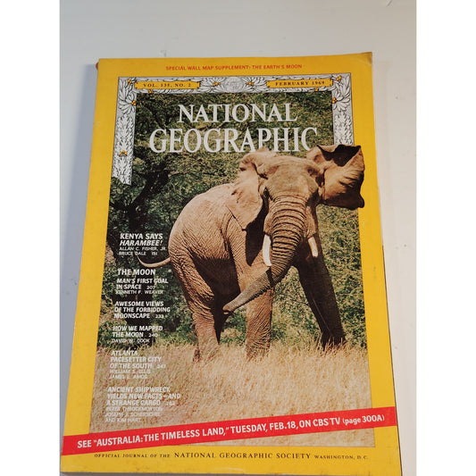 National Geographic – February 1969, Moon Mapping, Ancient Shipwreck, Atlanta