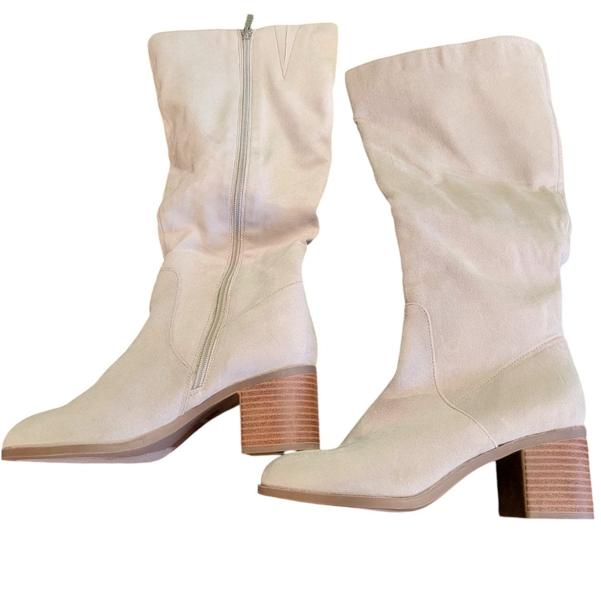 Journee Collection Women's Block Stacked Heel Dress Boots, Suede, Taupe, 7