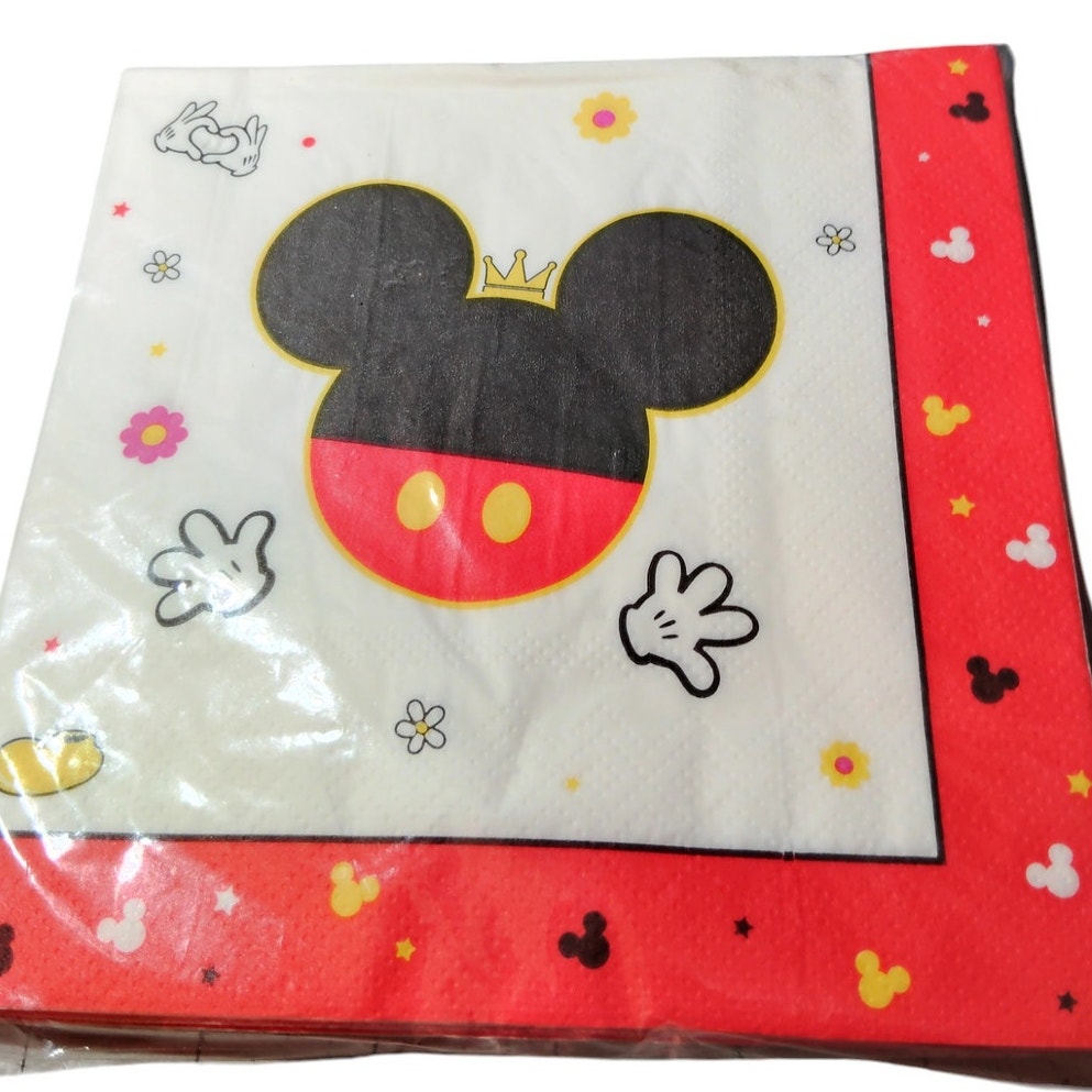 Mickey-Inspired Happy Napkins – 25-Pack, Red & Black Cartoon Party Tableware