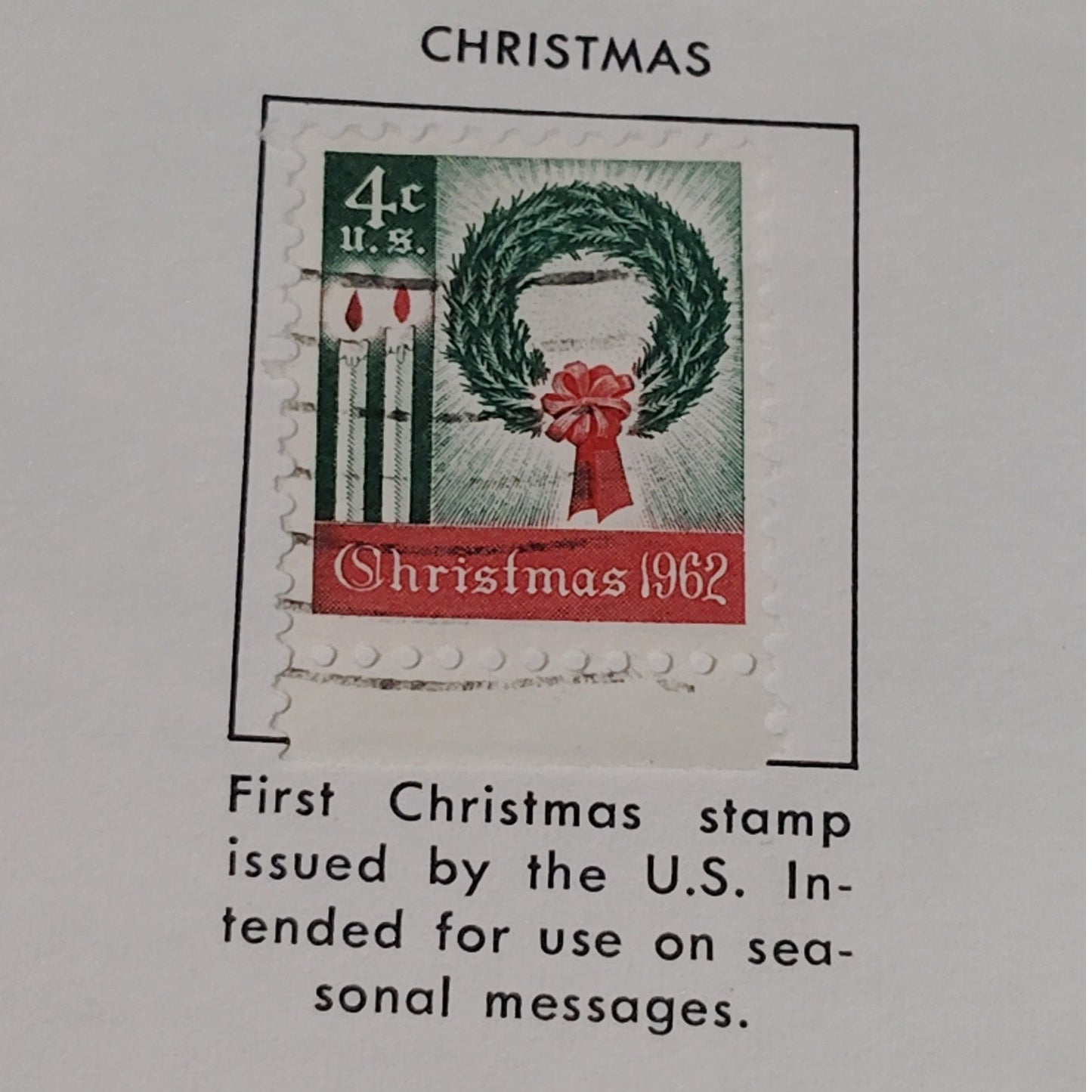1962 Scott #1206 – 4¢ First U.S. Christmas Stamp / Wreath & Candles – Canceled