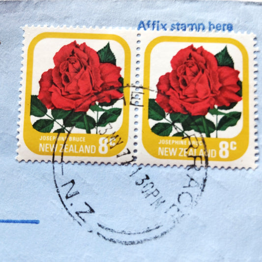 1977 New Zealand Aerogramme Cover w/ Letter & 8c Rose Stamps Air Mail