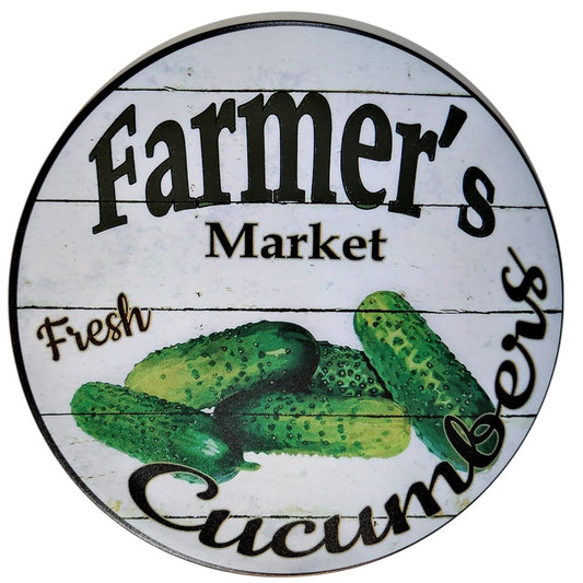 Farmer’s Market Cucumbers Aluminum Sign – Rustic Produce Décor – 11.75" Round Wall Plate
