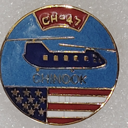CH-47 Chinook Helicopter & American Flag Novelty Hat/Lapel/Brooch Pin, Metal
