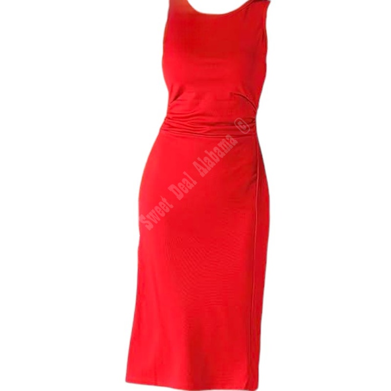 Allegra K Tank Dress, Crew Neck, Ruched, Casual A-line, Midi Sleeveless, Wine, M