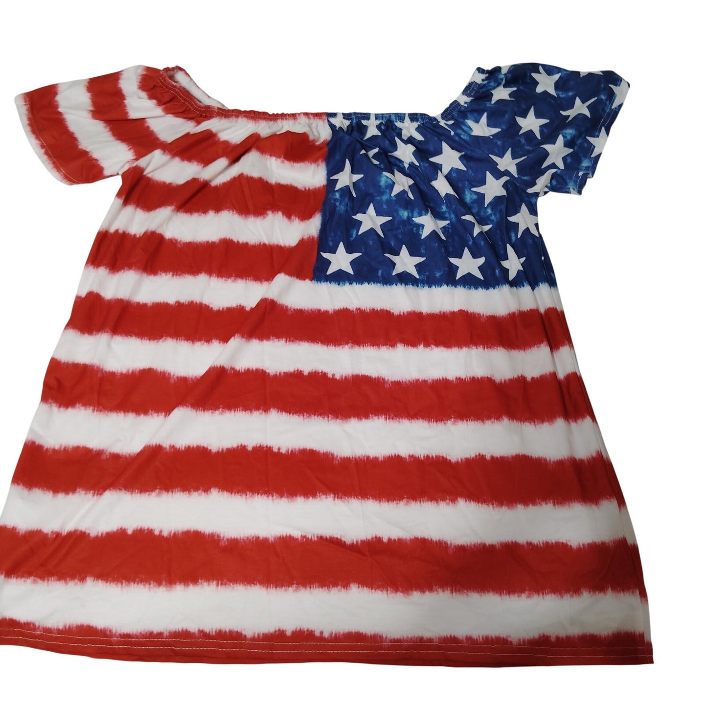 Small U.S. Flag Blouse – Patriotic S/S Top, Red White Blue Stars & Stripes