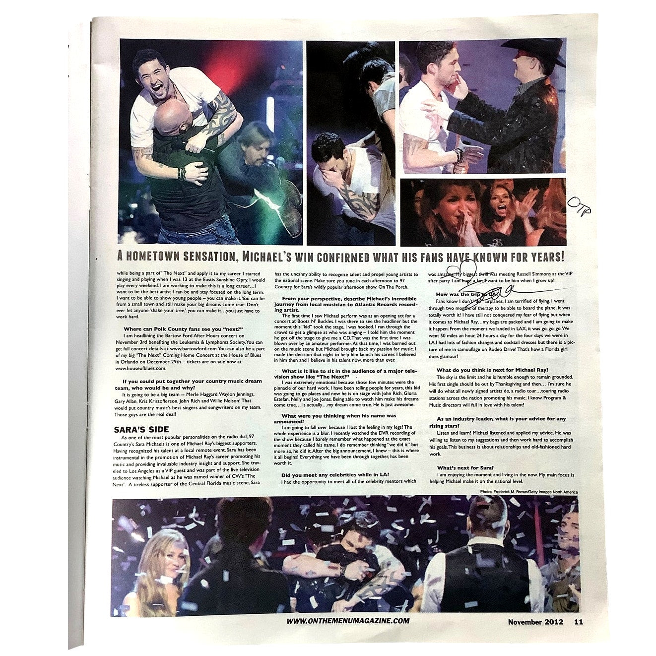 Today & Tonight Autographed Magazine by Michael Ray and Sara Michaels, Nov 2012