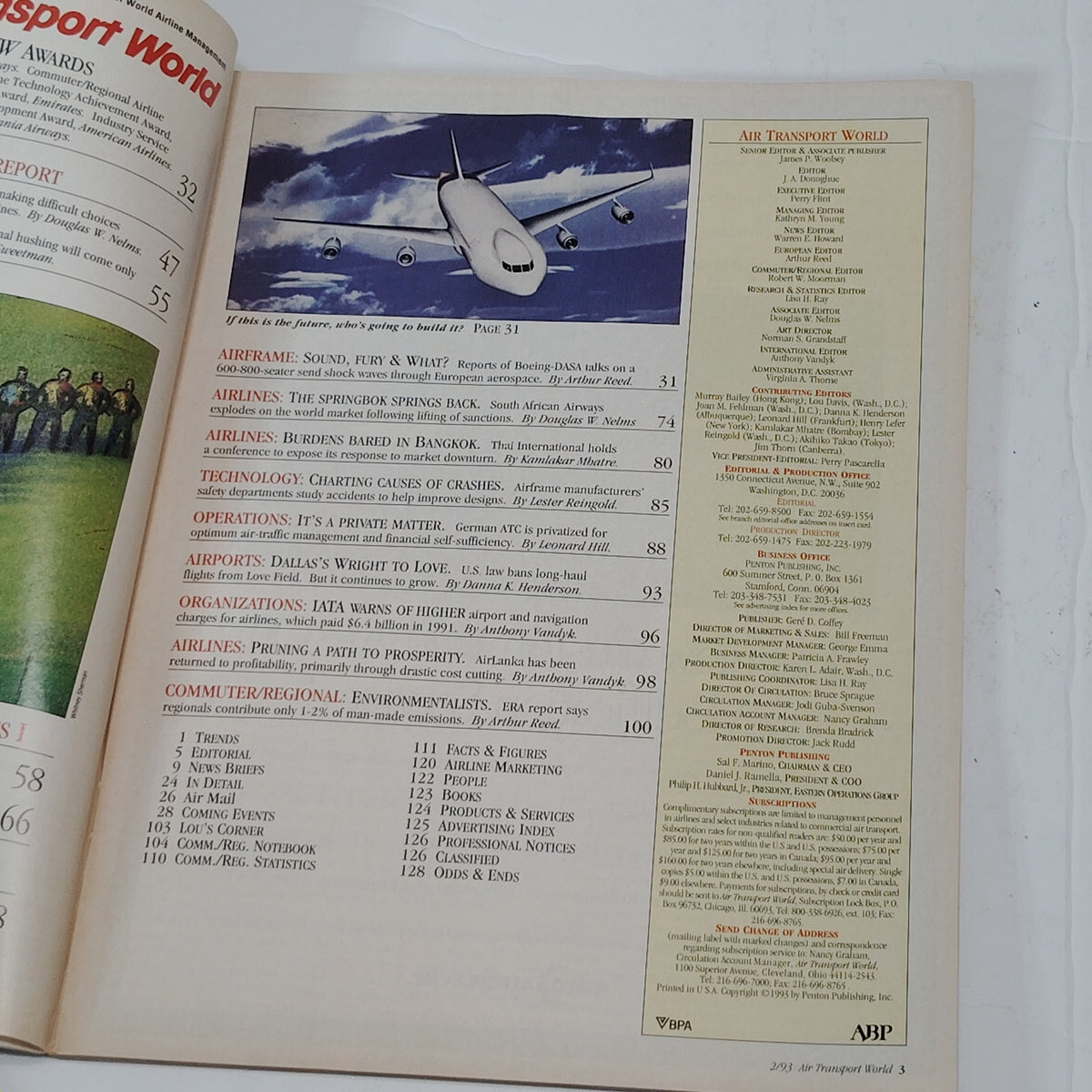 Air Transport World Magazine - Feb 1993 - British Airways Tailfin Cover