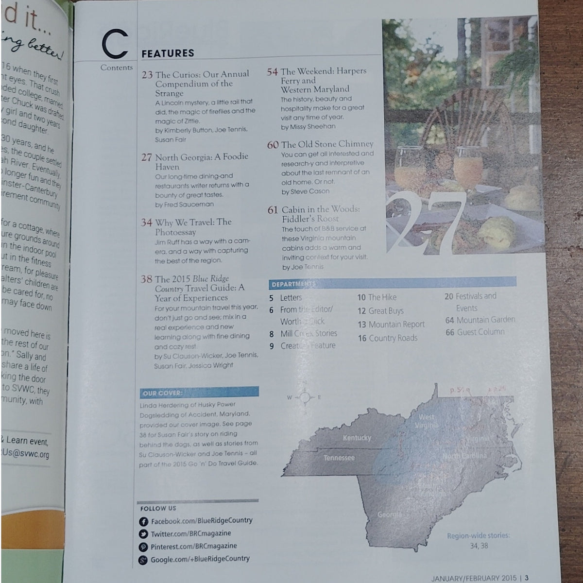 Blue Ridge Country Magazine Jan/Feb 2015 Mountain Travel Guide- Husky Sled Cover